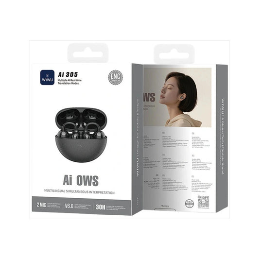 سماعات لاسلكية WiWU Ai305 هاندفري بالأذن المفتوحة مع حافظة شحن - أسود