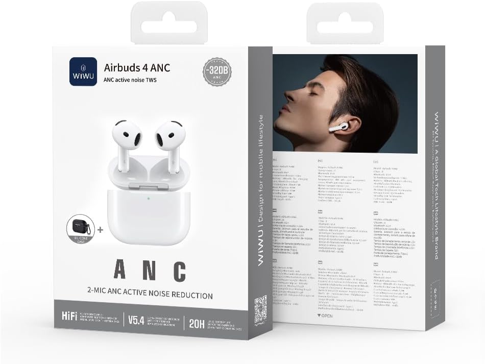 سماعة وايرلس WiWU Airbuds 4 ANC - إلغاء الضوضاء النشط وصوت نقي