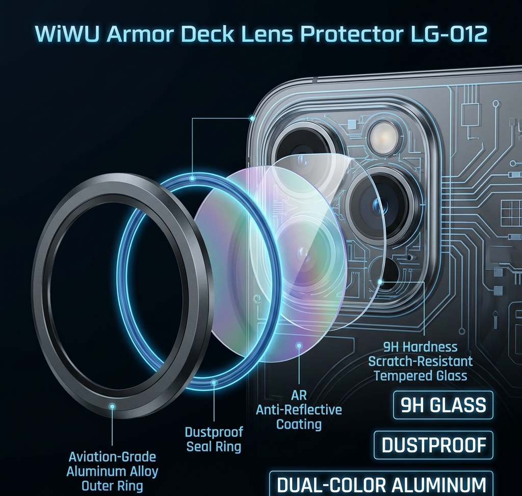 حامي عدسات كاميرا آيفون 17 برو  WiWU Armor Deck LG-012 - ألمنيوم ومقاوم للخدش